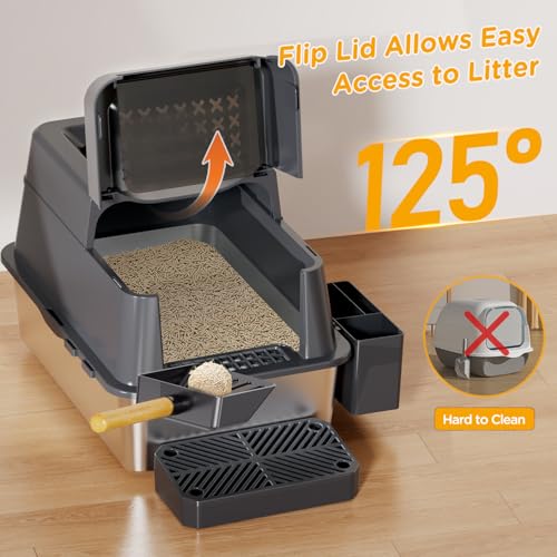 Caja de arena para gatos de acero inoxidable XL cubierta miniatura 5