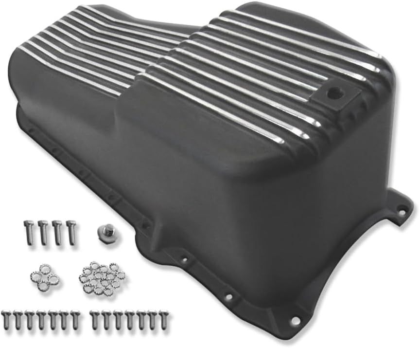 Finned Stock Oil Pan For Chevy SBC 305 5.0L & 350 5.7L 1986-2002 Black Aluminum