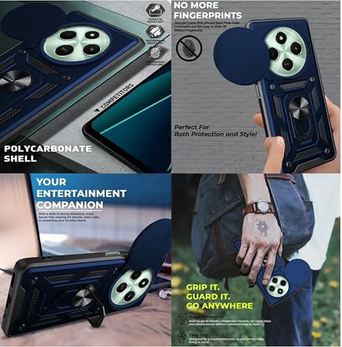 Image of Designerz hub iQOO Z10 5G Back Cover | Heavy Duty Hybrid Case with 360 Degree Rotating Finger Ring Holder + Slider Shutter Camera Protection Case for iQOO Z10 5G - Blue