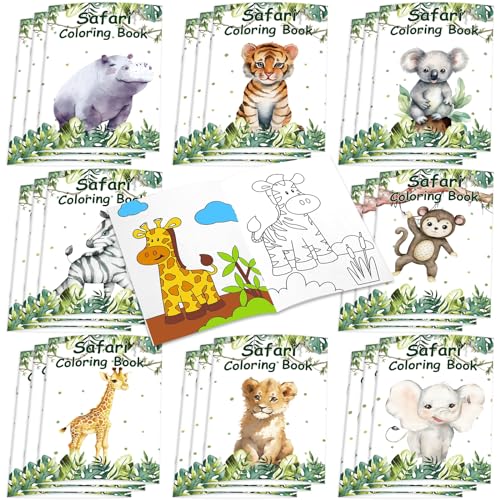 24 Pezzi Libro da Colorare di Animali del Safari in Giungla Bomboniera Sfusa per Bambini Mini Libro da Disegno Artistico Fai-da-Te Libro da Attività per Animali di Foresta Zoo Regalo di Compleanno