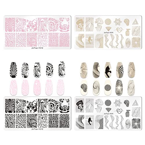 Bellelfin Nail Stamper Kit 6Pcs Nail Stamping Plate Leopard Abstract Geometric Letter Feather Butterfly Image Template With Nail Art Stamp And Scraper For Salon Home Diy Manicure #TOP1