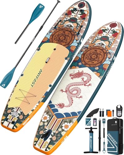 ANYFAST Stand up Paddle-Board-Tabla-de-Paddle-Inflable-de -Pesca-de-Ancho - 11'x35'',Ultra Estable de Ancho Sup,Bomba,Soporte de la cámara,asa niño,Correa,Mochila,Accesorios (Verde/Clásico)
