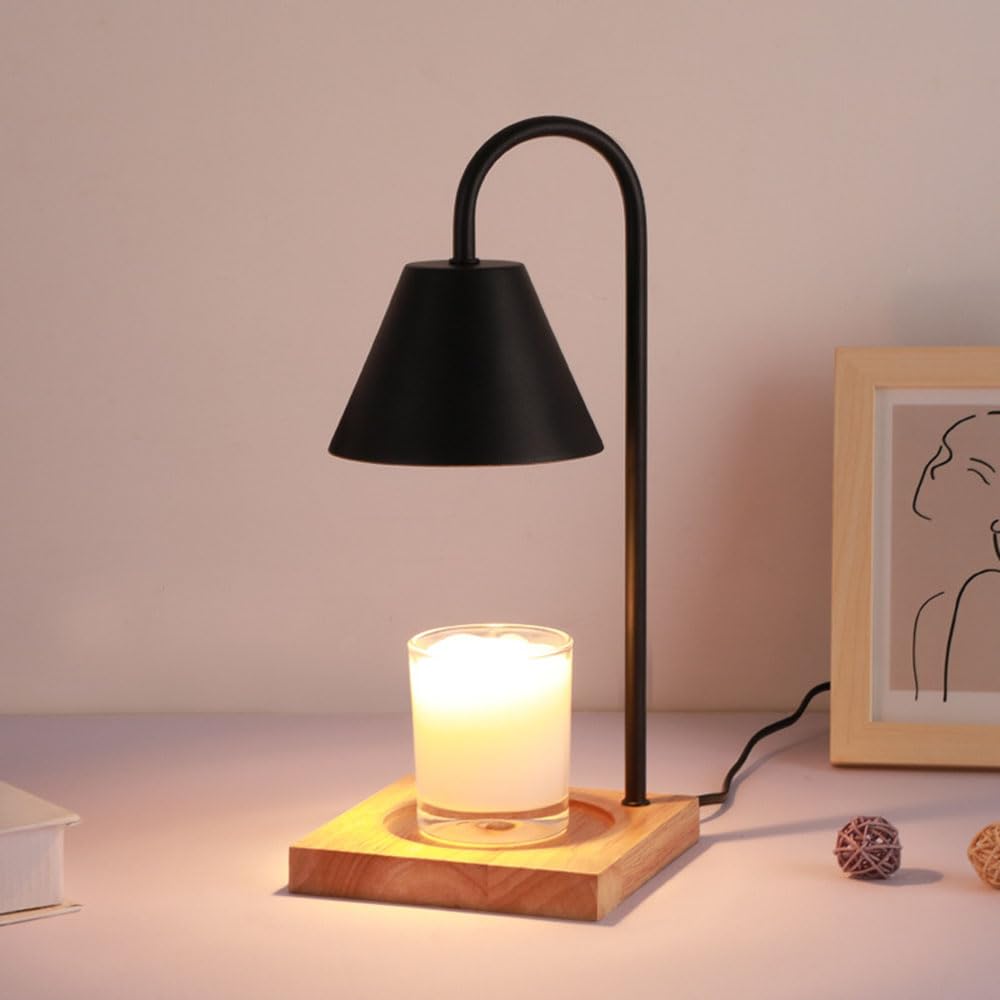 Lampada Scaldacandele Con Timer E Dimmer - Base In Legno, Paralume In Vetro, Per Aromaterapia