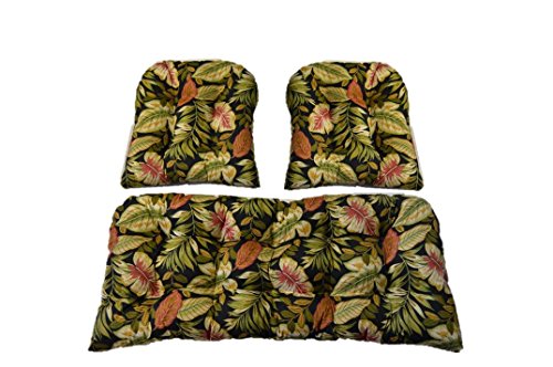 3 Piece Wicker Cushion Set - Indoor / Outdoor Twilight Black, Green, Burgundy Tropical Palm Leaf Cushion for Wicker Loveseat Settee & 2 Matching Chair Cushions 3 Piece Wicker Cushion Set - Indoor / Outdoor Twilight Black, Green, Burgundy Tropical Palm Leaf Cushion for Wicker Loveseat Settee & 2 Matching Chair Cushions