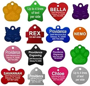 Providence Engraving Pet ID Tags - Small or Large Personalized Anodized Aluminum Pet ID Tags in Bone, Round, Star, Heart, Hydrant, Paw and Cat Face Shapes and 9 Colors for Dog Tags and Cat Tags