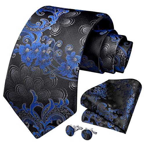 Image of HISDERN Ties for Men Paisley Floral Mens Ties and Pocket Square Cufflinks Set Classic Business Necktie Handkerchief
