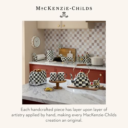 Image of MACKENZIE-CHILDS Dog Figurine, Decorative Resin Dog Statue, Black-and-White Courtly Check Dachshund