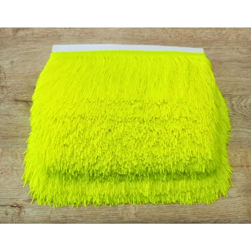 Flecos Rayon para Coser Largos, Pasamaneria, Tela Rayon para Vestidos de Fiesta, Ideal para Costura - Medida Ideal 10 cm en Paquetes de 10 metro (10 Cm - 10 Mt - Amarillo Flúor)