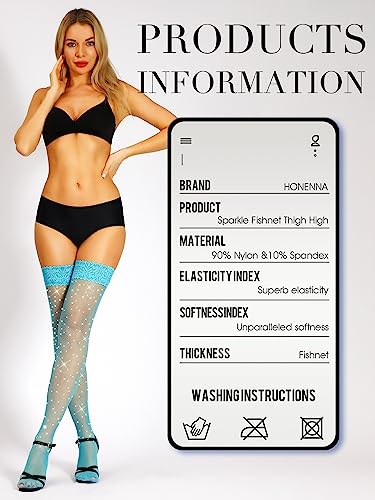 Image of HONENNA Rhinestone Fishnets Thigh High Stockings, 20+ Colors Sparkle Fishnet Tights for Women Small Fish Net Glitter