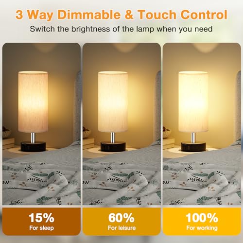 Image of Small Table Lamps for Bedroom set of 2 - Touch Lamps with 3 Way Dimmable