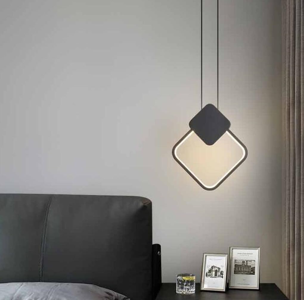 SXYSXYSXY LED Square Minimalism Hanging lamp Modern Bedside Table Pendant Lights 12W Neutral Light 4500K Bedroom Pendant Light Pendant Light for Kitchen Living Room