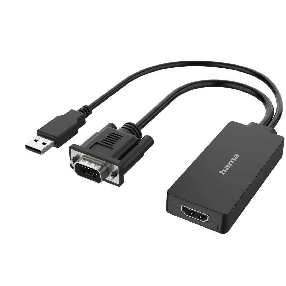 Hama Adaptateur vidéo, fiche VGA + USB - f. Femelle HDMI, Full-HD 1080p, Métal, Garantie 10 Ans, Noir