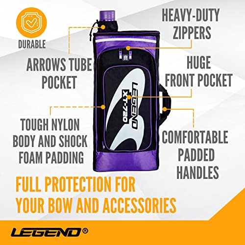 Legend - Xt720 Recurve Bow Case (Purple) | Backpack Style Bag With Heavy Duty Foam Padding For Portable Protection Of Recurve Bows & Risers Up To 27" | Telescopic Arrow Tube Extends Up To 35" #TOP1