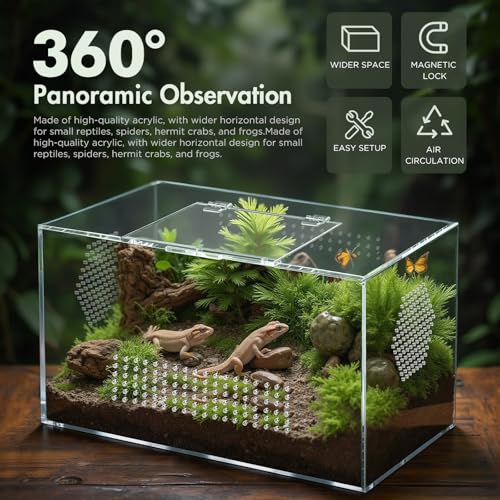 Image of Acrylic Reptile Terrarium, Pre-Assembled Tarantula Enclosure with All-Side Ventilation & Magnetic Door, Tank for Spider, Gecko, Mantis, Frog, Snail, Isopods, 12 inchx7 inchx7 inch (Tweezer & Hygrometer Included)