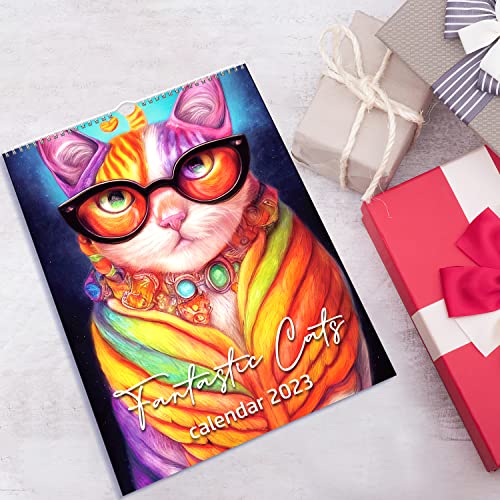 Fantastic Cats Wall Calendar 2023-11.8" X 15.7" Large Hanging Wall Calendar, 12 Months Colourful Cats, Hick & Sturdy Glossy Paper, Wall Hanging Decor Art Calendar For Home & Office #TOP5