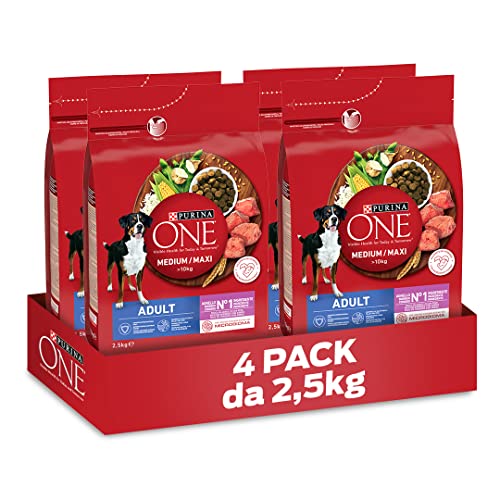 PURINA ONE Medium Maxi Crocchette per Cani Adulti ricco in Agnello 4 Sacchi da 2.5kg