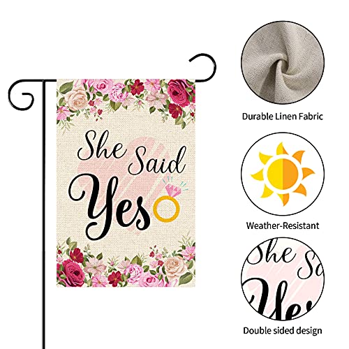 Webenison She Said Yes Garden Flag/Engagement Yard House Lawn Sign/Bridal Shower Door Yard Lawn Sign Decor/Bachelorette Party Outdoor Decorations, Double Side Burlap #TOP1