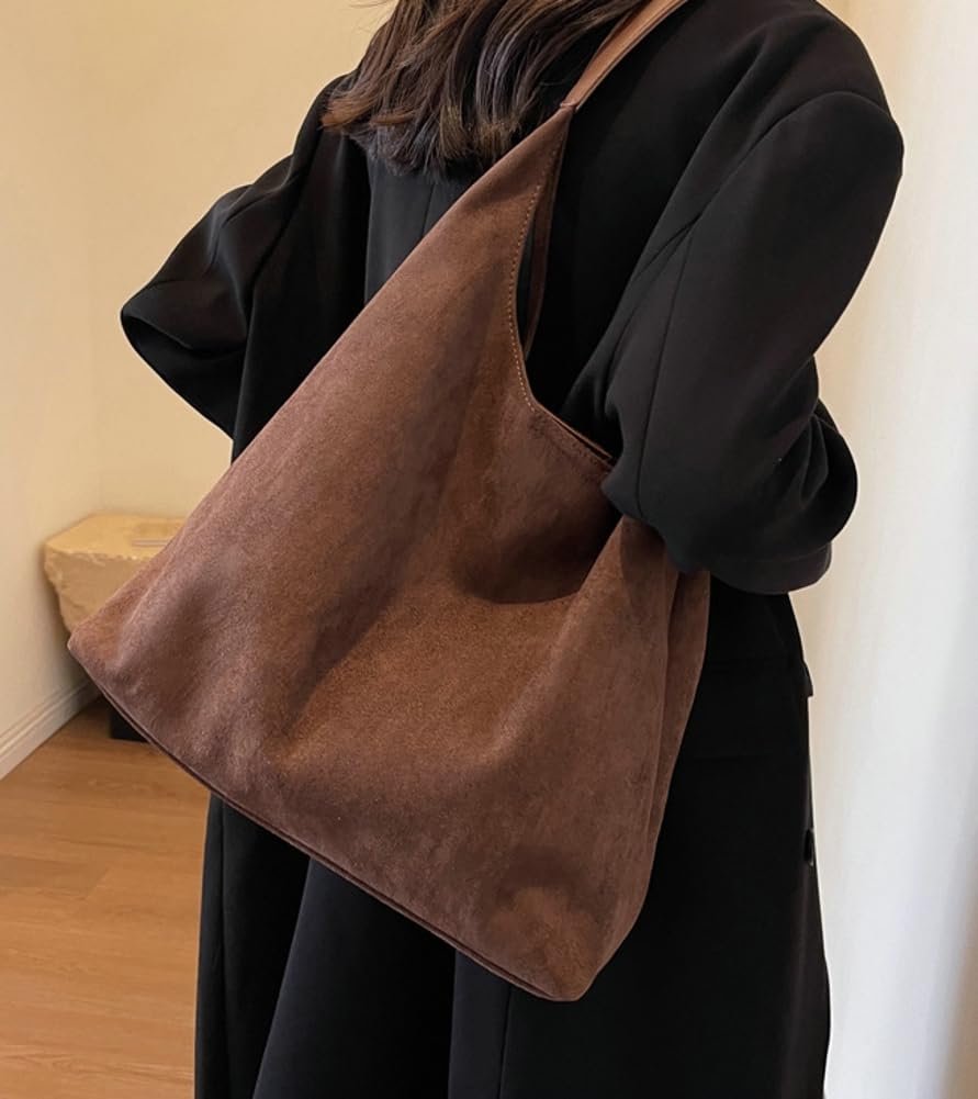 Womens Fashion Suede Shoulder Bags Large Tote Bag Retro Purse Handbag Casual Work Ladies Top Handle Satchel: A-coffee