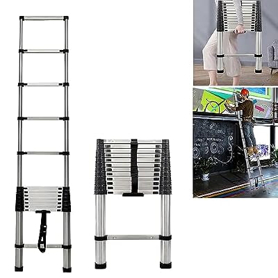 12.5 Feet Heavy Duty Telescopic Ladder Stainless Steel, Straight Ladder 2.6M, More Stable, Folding Extendable Extension Ladder for DIY Home Office Loft Use