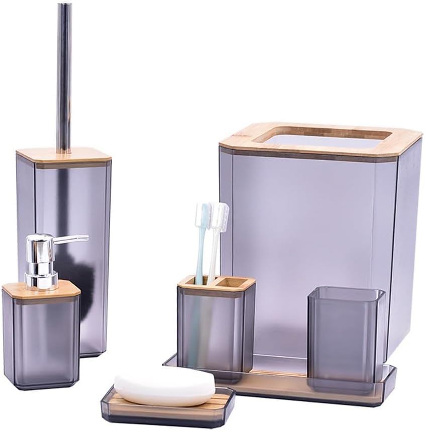 Bathroom Kit Toiletries Set Plastic Bathroom Set Toilet Brush Trash Can(D)