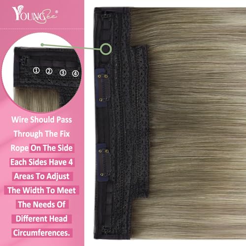 Image of YoungSee 140G Wire Hair Extensions Ombre Blonde Invisible Wire Human Hair Extensions Ash Blonde to Platinum Human Hair Fish Line Extensions Long Straight Hair 24Inch