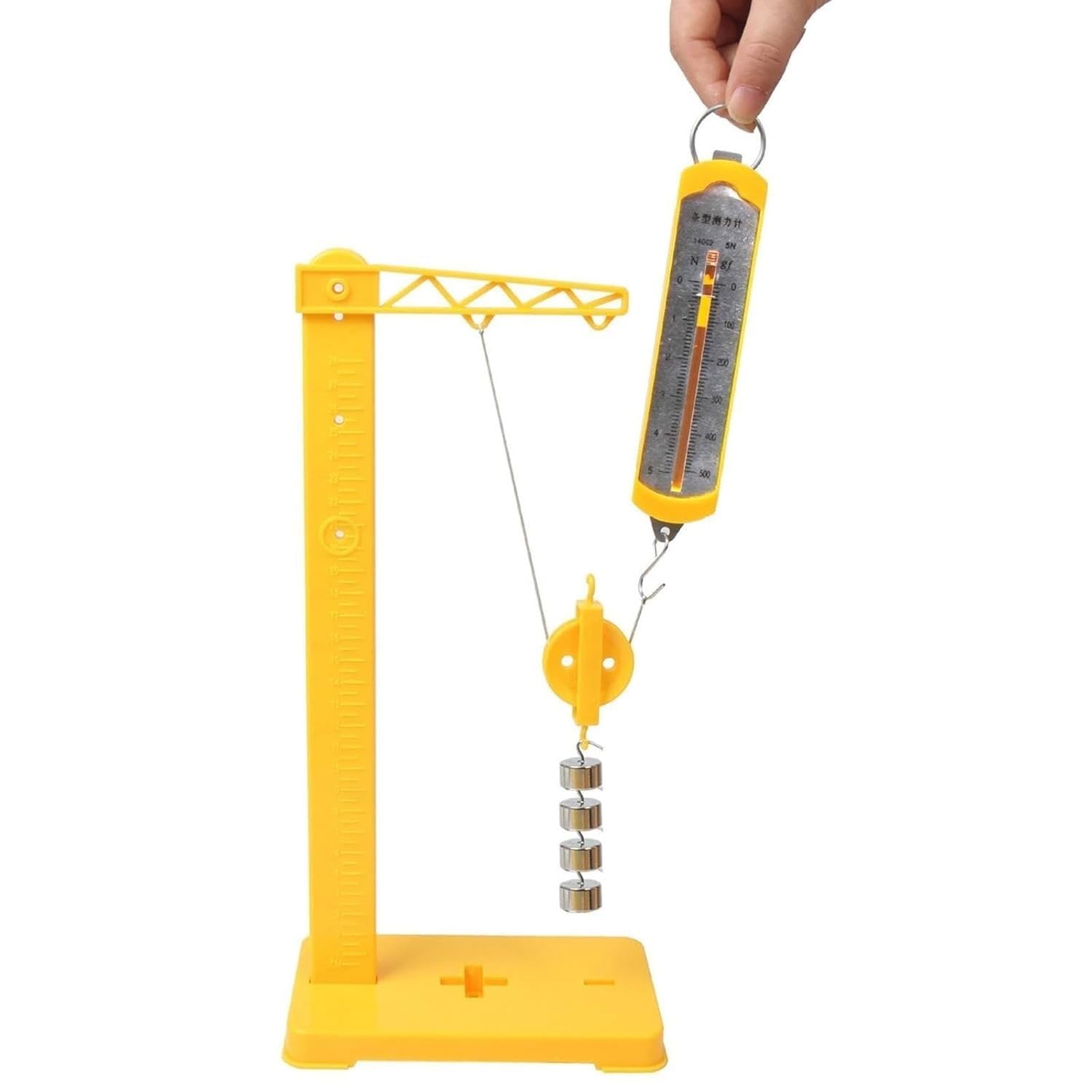 Demonstrator for festes und bewegliches kombiniertes Riemenscheibensystem mit Federdynamometer | PP-Metallrahmen, mechanischer Vorteil, arbeitssparendes Verhältnis, Statik
