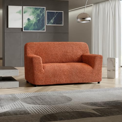Image of Bellissima Sofa Covers - Premium Luxury Microfibra Plain Stretchable Sofa Cover 2 Seater Fully Covered Slipcover, Imported from Italy (Terracotta)