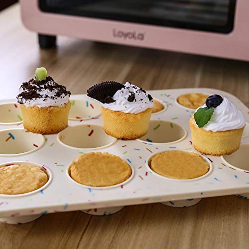 12 Grids Silicone Cake Mold Muffin Chocolate Pastry Baking Tray with Grips Non Stick Cupcake Pan Manual Kitchen Baking Maker for Party Festival, Dishwasher/Microwave/Oven Safe