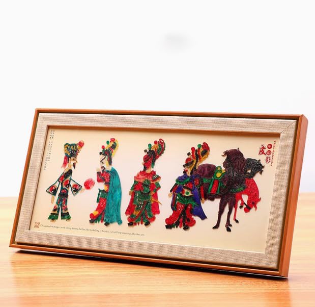 中国非物質文化遺産 皮影戲 アジアンインテリア 手作り鏡框アート 龍鳳呈祥/三国/生旦净丑/侍女楽器/西遊記 ギフト・部屋飾りに最適｜伝統工芸品 (三国)