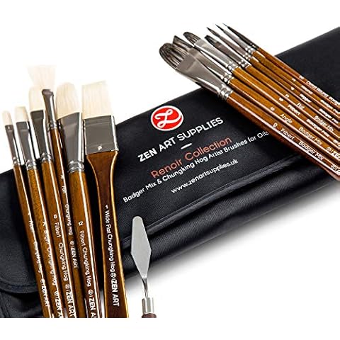 Oil & Acrylic Paint Brushes - 14pc Professional Set of Chungking Hog, & Badger/Japanese Synthetic Bristles - Oil Paint Brushes for Artists with Long Birchwood Handles, No Shedding by ZenART Cover