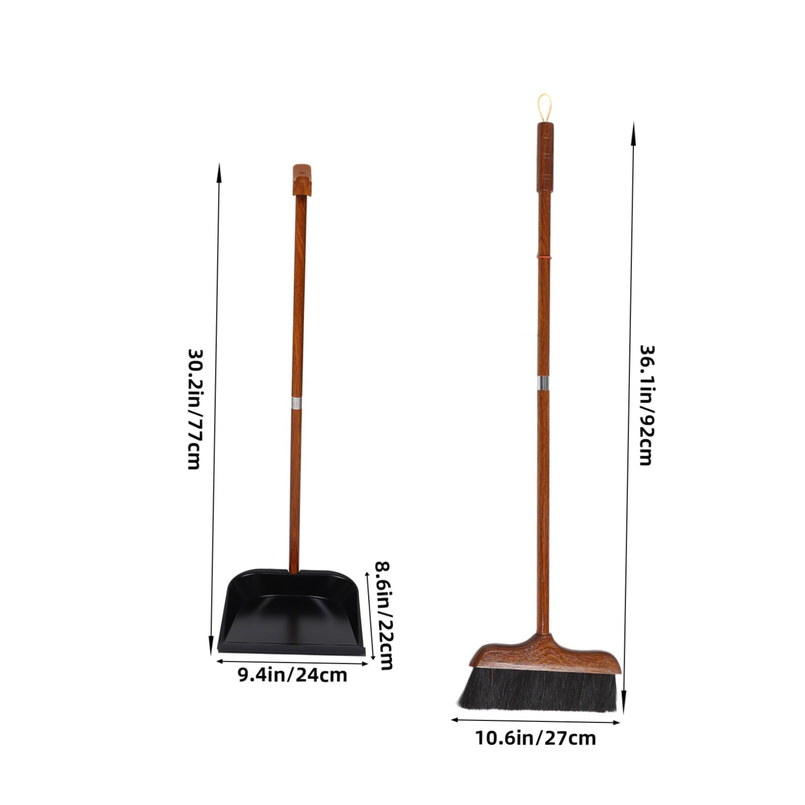 Escoba con Recogedor de Mango Largo, Madera y Crin, para Limpieza | Boca Ancha, Cerdas Suaves, Uso Versátil, para Salones y Limpieza Exterior