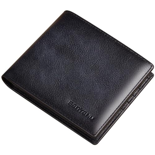 Mens Wallet Genuine Leather RFID Blocking Purse Slim Minimalist Bifold Card Holder with ID Window