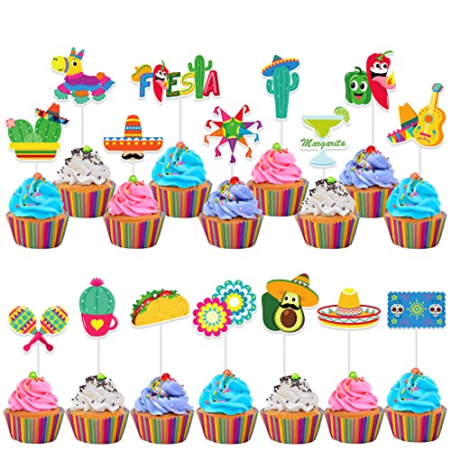 Howaf HW04485NY-US 32 Pieces Fiesta Cupcake Toppers Set cover