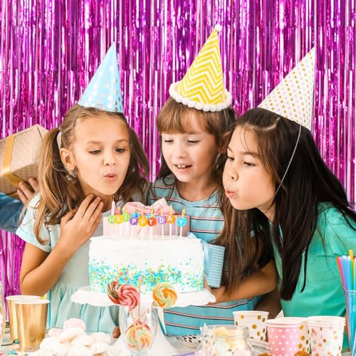 Image of TONIFUL 3-Pack Door Streamers, Metallic Photo Booth Backdrop with Foil Fringe Curtain for Birthday, Bridal Shower, Bachelorette Party Decor (9.9ft x 6.6ft, Pink)