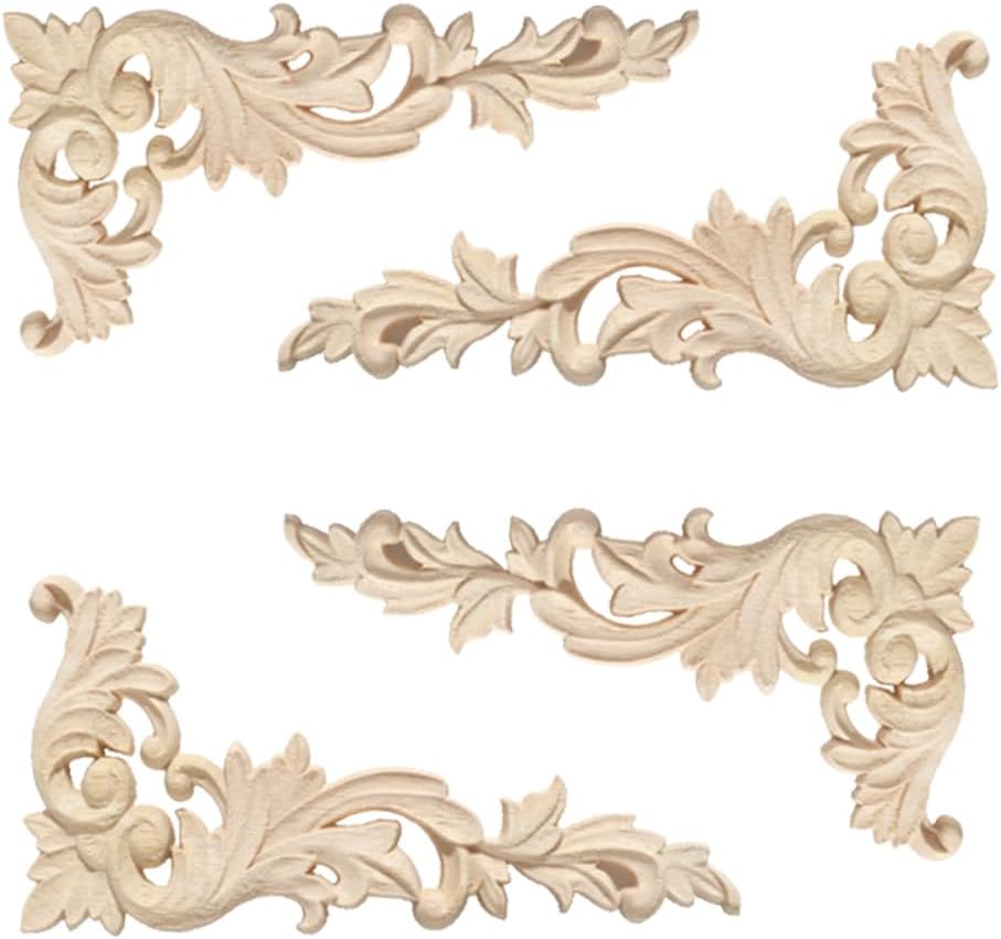 4x Holz Schnitzereien Blumenmuster | 25x6cm Eichenholz | Für Möbel & Wanddekoration