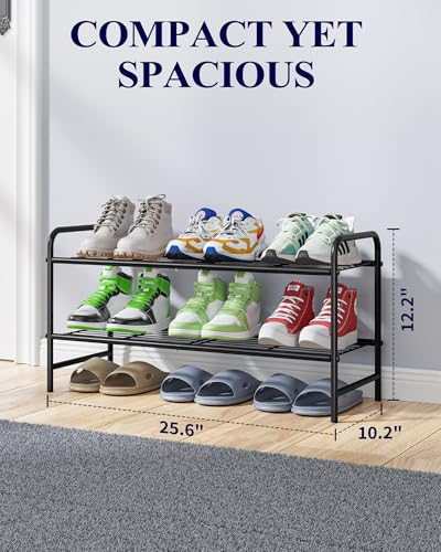 Image of Kitsure Shoe Rack - Stainless Steel Shoe Organizer, Sturdy Shoe Rack for Closet and Front Door Entrance, Free Standing Shoe Shelf, Closet Organizers and Storage, 25.6 inch Wide - 2 Tier, Black