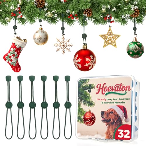 Adjustable Non-slip Christmas Ornament Hooks, 32 Count, Green