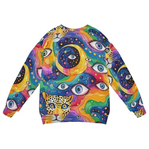 JUNZAN Weird Leopard Evil Eyes Ball on Rainbow Little Boys Sweatshirt Hoodie Long Sleeve Hoodie for Boys Athletic 4T2