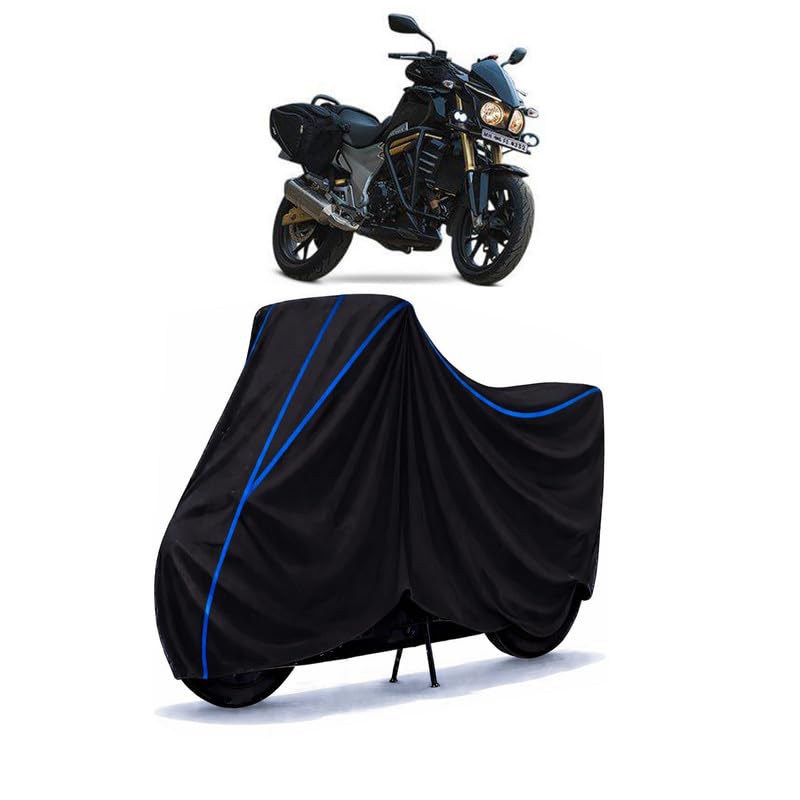 Image of Mojo 300 Bike Cover Water Resistant Universal Motorcycle Rain | Heavy Duty UV Protection, Dust, Scratch Indoor Outdoor All Weather with Black Blue Piping Elastic