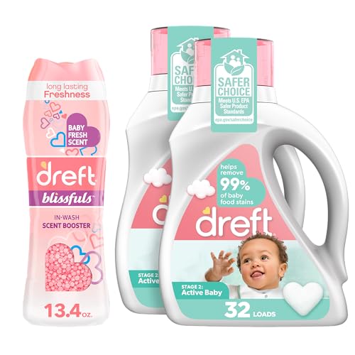 Image of Bundle of Dreft Stage 2: Laundry Detergent Liquid Soap, 64 Total Loads (Pack Of 2) + Dreft Blissfuls In-Wash Scent Booster Beads, Baby Fresh, 13.4 oz