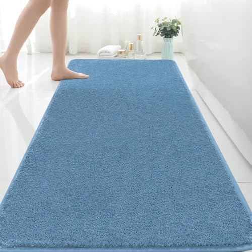 Tappetino da bagno extra large, 150 x 60 cm, in microfibra, assorbente, antiscivolo, antimuffa, lavabile in lavatrice, per camera da letto e bagno, colore: blu scuro
