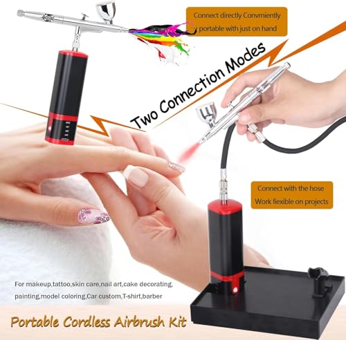 Image of Portable Upgraded Dual-Action extra battery Airbrush kit with compressor-replaceable battery Cordless Air Brush Set for Leather furniture repair,Nail Art,Painting,Cake,Model,Tattoo,T-shirt