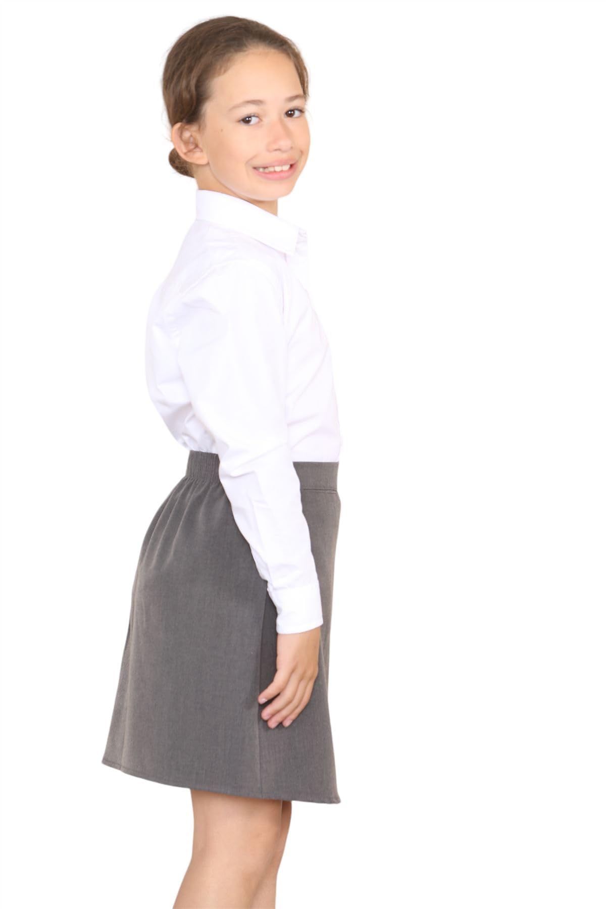 Gonna scolastica per ragazze, tinta unita, elasticizzata sul retro, in lycra con tasca frontale a cuore, comoda gonna estiva per uniforme da ragazza, età 2-16 anni