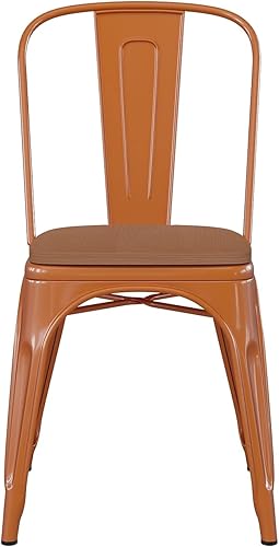 Miniatura 7 de Flash Furniture Perry - Silla apilable comercial para interiores y exteriores con asiento de poliestireno, marco de metal naranja, asiento de resina