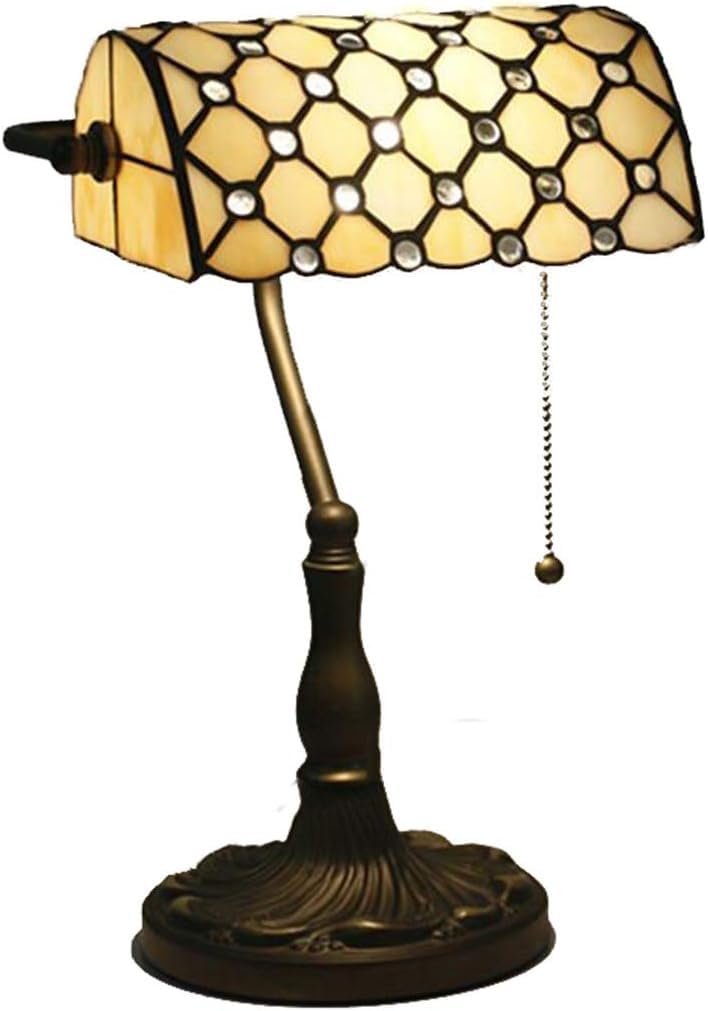 DFAEEKIYO Tiffany Table Lamp European Bank Vintage Hand Colored Glass Restaurant(Beige)