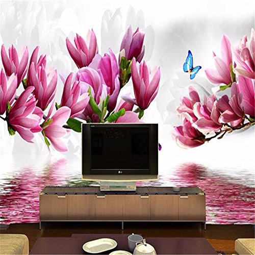 TIANXINBZ custom photo wallpaper backdrop Red magnolia flower butterfly room hotel Restaurant painting wall paper 3D flooring,500cm(W) x280cm(H)