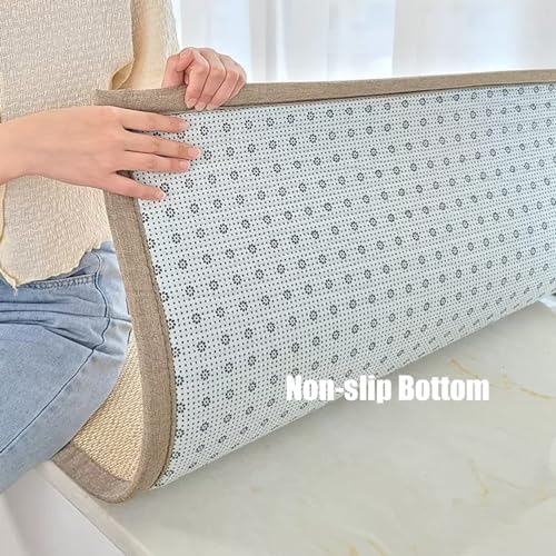 Jute-Teppich – Baumwoll-Bordüre mit Fischgrätenmuster, natürliches Flachgewebe, Läufer für Wohnzimmer, Küche, Flur – Sisal-Teppich Matte