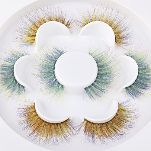 JIMIRE Fake Lashes Colorful Faux Mink Lashes 5D Fluffy Volume 4 Pairs Eyelashes Pack 2 Color Styles Mixed