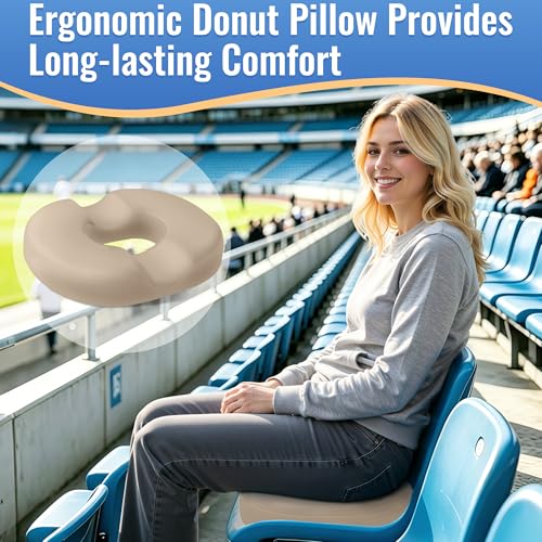 Image of CloudBliss Donut Pillow Stadium Seat Cushion for Tailbone Pain Relief and Hemorrhoids, Memory Foam Seat Chair Cushion, Portable Seat Cushions for Bleachers, Car, Home & Office
