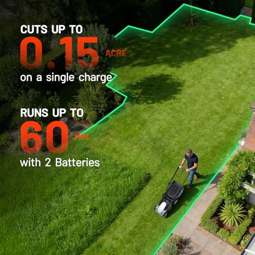 Image of Litheli Electric Lawn Mower Cordless,Grass Cutter Machine for 3200 Sq. Ft, Brushless Motor, 16 in Cutting Width, 6 Level Cutting Height, 2 * 5.0 Ah Batteries and Charger, 2-in-1 Mulch /Bag